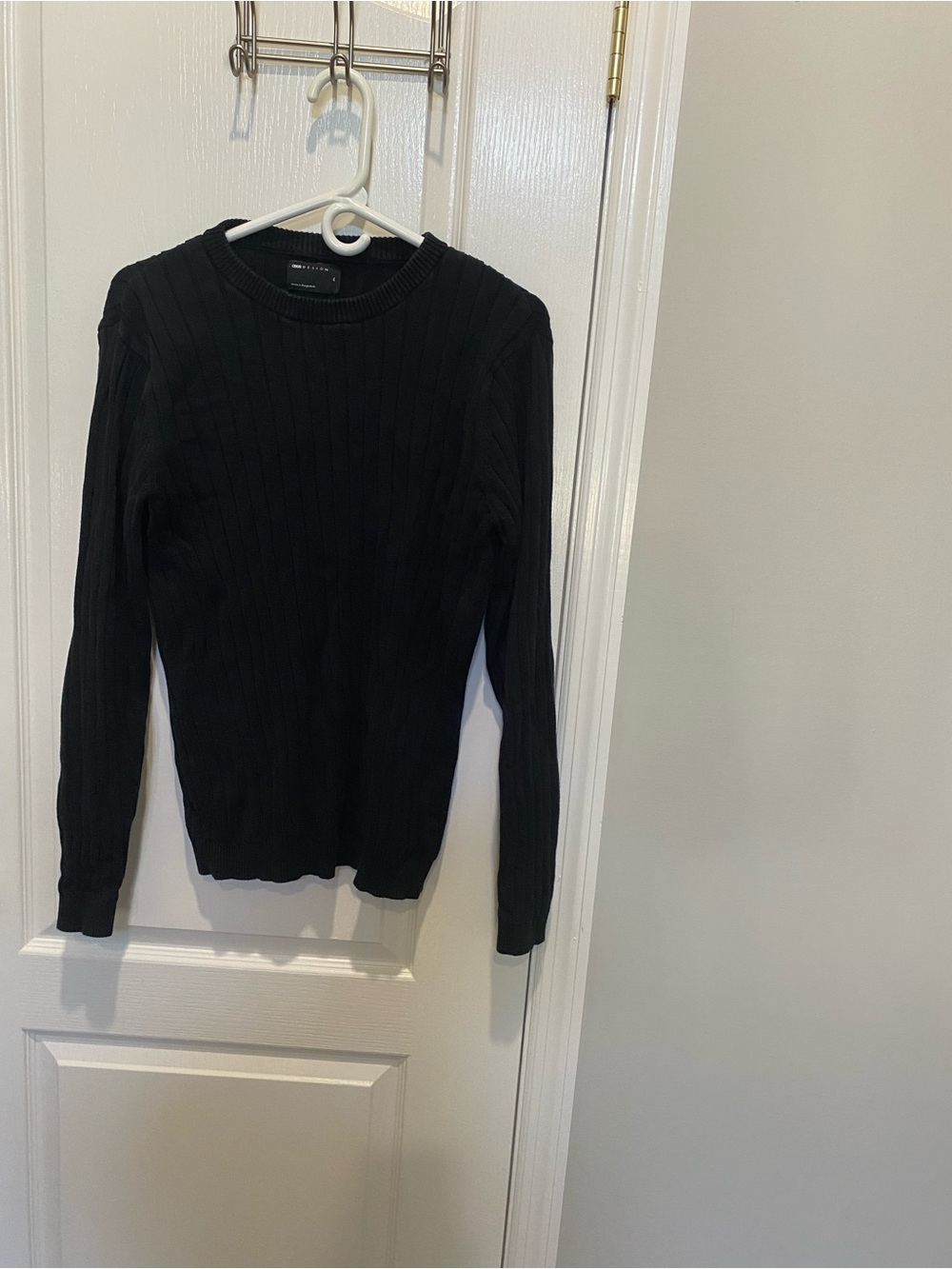 ASOS Black Ribbed Crewneck Sweater - Slim Fit